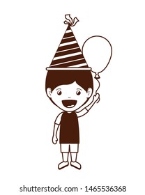 silhouette of boy with party hat and helium balloon in birthday celebration