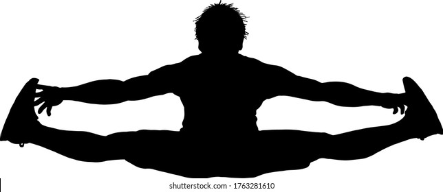 Silhouette of a boy performing a jumping split. Vector illustration. 