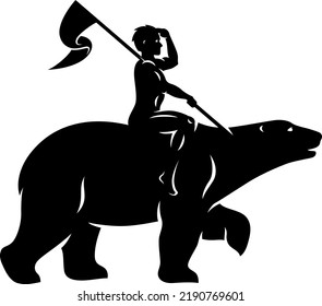 Silhouette of a Boy Riding A Polar Bear and Holding A Flag