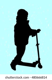 Silhouette of a boy riding scooter