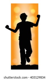 silhouette of boy running in a meadow