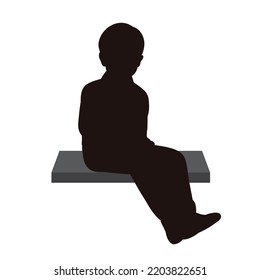 silhouette boy sitting on white background vector