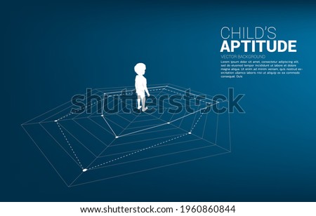 Silhouette of boy standing on spider chart. Concept of education solution and children aptitude.