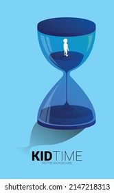 Silhouette of boy standing with sand clock. Concept for kid and children time.