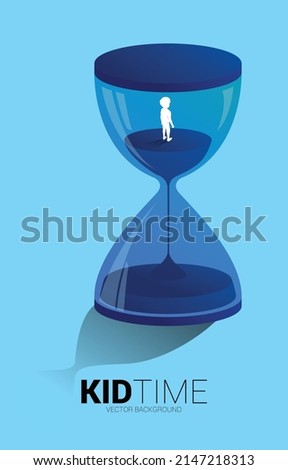 Silhouette of boy standing with sand clock. Concept for kid and children time.