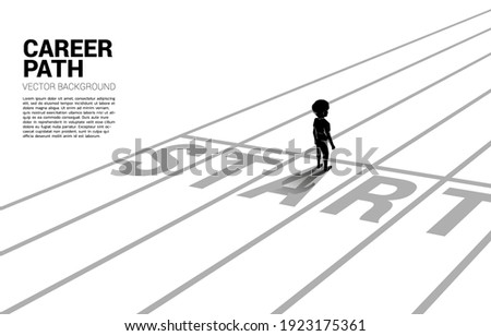 Silhouette of boy standing at start line. Concept of education start and future of children.