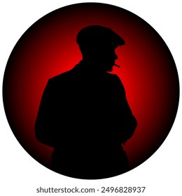 silhouette of a boy, vector newsboy, on a gradient red and black background