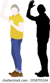 Silhouette of a boy waving hello. Vector illustration.