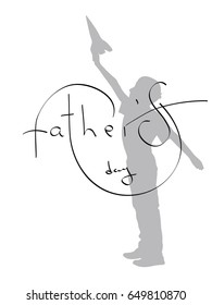 Silhouette of a boy who raised his hand with a rocket up. The inscription is by the hand of Father's Day. Colored Vector illustration. 