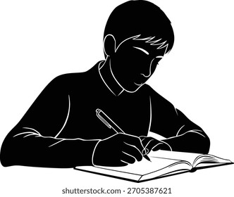 Silueta de un niño escribiendo en un cuaderno