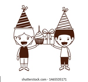 silhouette of boys with party hat in birthday celebration