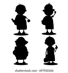 Silhouette of boys school children, on white background.vector