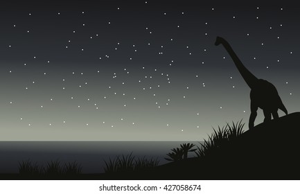 Silhouette of Brachiosaurus at night with gray backgrounds
