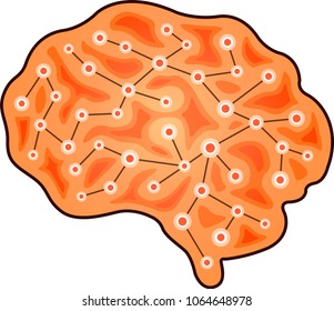 The silhouette of the brain with graph on white background