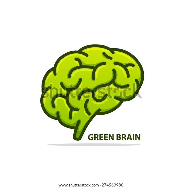 白い背景に脳の緑のシルエット 脳の緑のサイン ベクターイラスト のベクター画像素材 ロイヤリティフリー