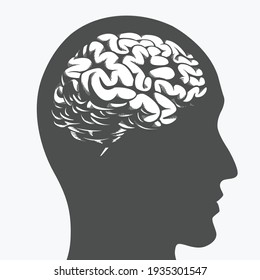 Silhouette Brain Inside Human Head Side Profile