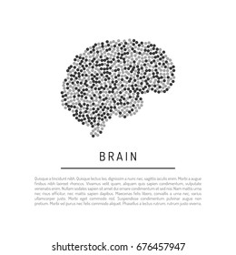 Silhouette of a brain isolated on a white background consisting of round particles. Banner vector brain with place for text