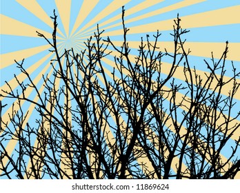 silueta de rama con fondo de rayo abstracto