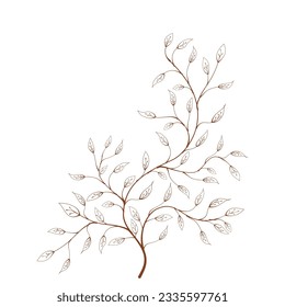 silhouette branch with leaves. hand drawn of branch and leaf. hand drawn leaves. hand drawn leaf. decorative branch and leaf ornament. Botanical abstract line vector.