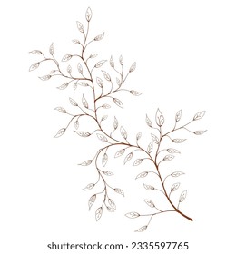 silhouette branch with leaves. hand drawn of branch and leaf. hand drawn leaves. hand drawn leaf. decorative branch and leaf ornament. Botanical abstract line vector.