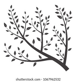 Silhouette branch with leaves, vector