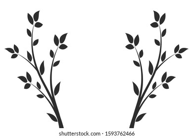 Silhouette of a branch with leaves. Young flowering tree. Sapling.