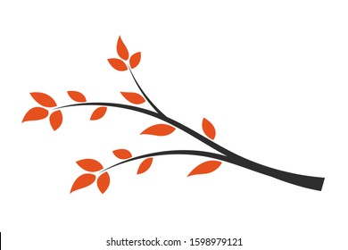 Silhouette of a branch with yellow leaves. Young tree. 