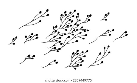 Silhouette branches berrys. Plants decorative. Vector drawing. Collection of design elements.