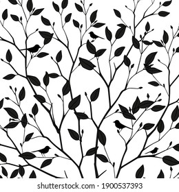 Silhouette of branches. Black-white background. Vector illustration