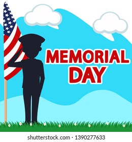 Silhouette of a brave soldier next to the us flag. Happy Memorial Day