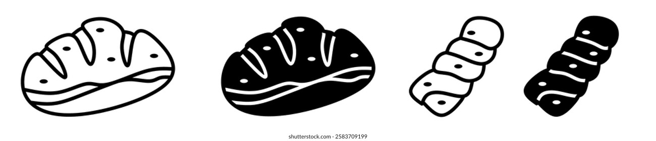 Silhouette of bread icon illustration on white background. Bread icon set for business. Stock vector.