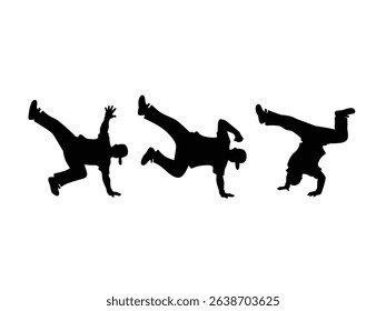 silhouette of break dancer with various styles isolated with white background