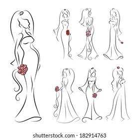Silhouette of bride , background, wedding invitation, the vector