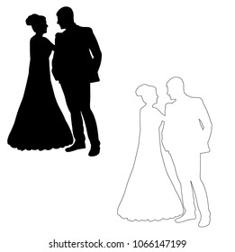 silhouette of the bride and groom