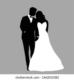 silhouette of bride and groom