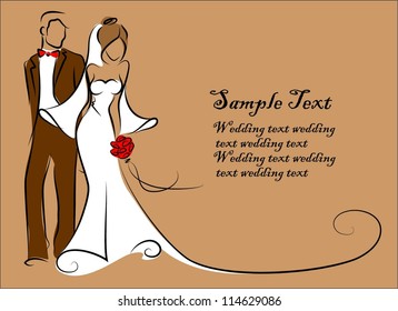 Silhouette of bride and groom, background, wedding invitation, the vector