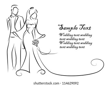 Silhouette of bride and groom, background, wedding invitation, the vector