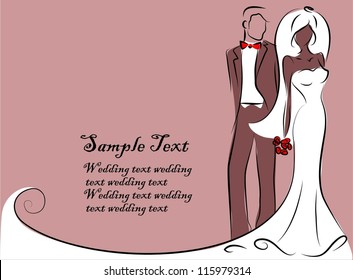 Silhouette of bride and groom, background, wedding invitation, the vector