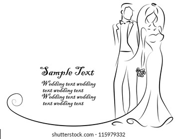 Silhouette of bride and groom, background, wedding invitation, the vector
