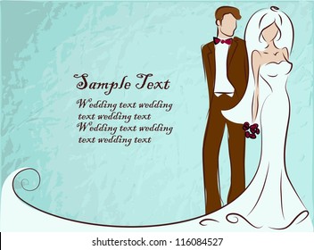 Silhouette of bride and groom, background, wedding invitation, the vector