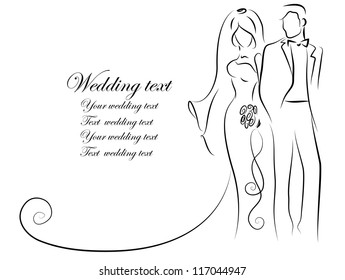 Silhouette of bride and groom, background, wedding invitation, the vector