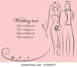 Silhouette of bride and groom, background, wedding invitation, the vector