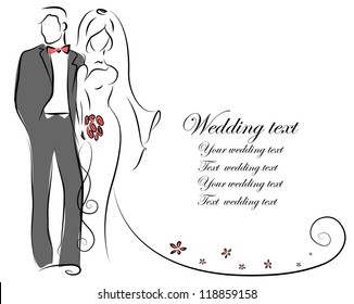 Silhouette of bride and groom, background, wedding invitation, the vector