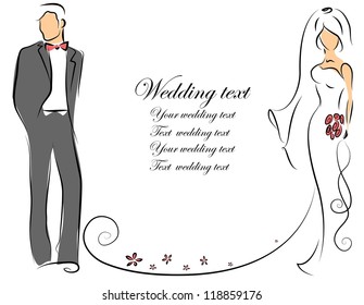 Silhouette of bride and groom, background, wedding invitation, the vector