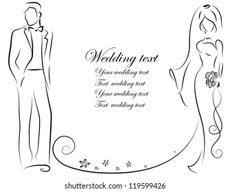 Silhouette of bride and groom, background, wedding invitation, the vector