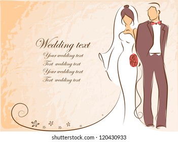 Silhouette of bride and groom, background, wedding invitation, the vector