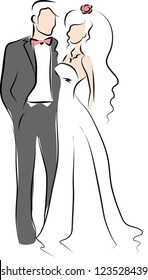 Silhouette of bride and groom, background, wedding invitation, the vector