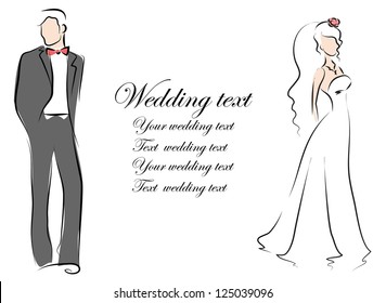 Silhouette of bride and groom, background, wedding invitation, the vector
