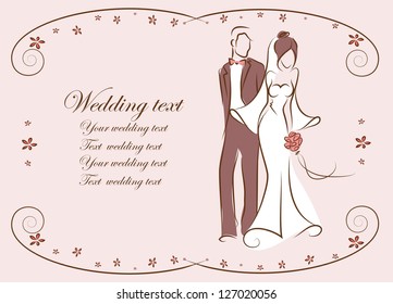 Silhouette of bride and groom, background, wedding invitation, the vector