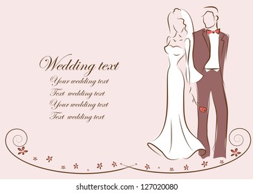 Silhouette of bride and groom, background, wedding invitation, the vector
